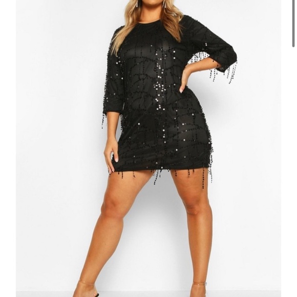 Boohoo Dresses & Skirts - 🔥NWT🔥Boohoo Sequin Tassel Shift Dress in Black